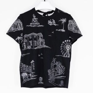 Maje Black Short Sleeve Tee with White Scenic Print